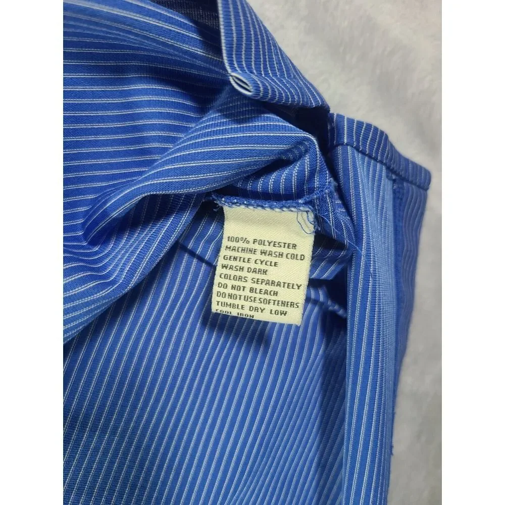 Donald Ross Shirt Mens Large Blue Pin Stripe Polo Golf Performance‎ Logo